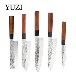 YUZI Kitchen knives 6Pcs set Forged Chef Japanese Kiritsuke LNIFE Meat Cleaver Slicing Utility Cooking Tool207g