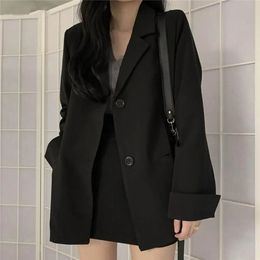 Classic Women Suit Coat Regular Loose Button Design Lady Girl Casual Black Blazer Jacket Autumn All Match 231225