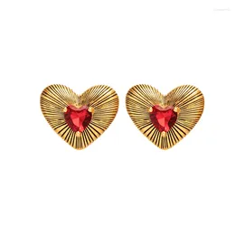 Stud Earrings Fraya Heart Created Ruby For Women S925 Sterling Silver Needle 18K Gold Plated Fashion Jewellery Gifts