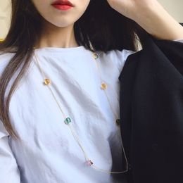 Senior vintage style Colour P home sweater chain PO gem Colour necklace light luxury simple women's necklace Niche design Free and random