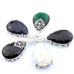 Mix 5PCS Rainbow New Luckyshine 925 sterling Silver Teardrop Green Emerald Real Black Onyx Gemstone Necklaces Pendants For Lady Pa267S