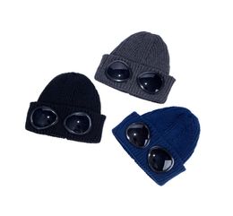 Popular New Two glasses goggles beanies men autumn winter thick knitted skull caps outdoor sports hats women uniesex beanies black7562246