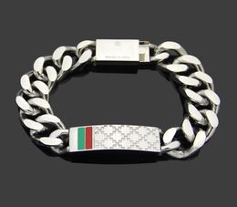 2022 Retro fashion red and green enamel check square block bracelet men039s Stainless steel 19cm women039s bracelet9872510