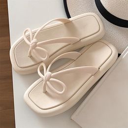 Flops Summer Bow Knot Thong Flip Flops Women Platform Slippers Pink Clip Toe Slides Shoes Casual Outdoor Beach Sea Sandals Flat 2022