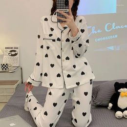 Women's Sleepwear 2 Piece Pyjamas Set Cotton Floral Printed Lapel Pyjamas Spring Nightwear Trouser Suits Long Sleeve Sleep Tops