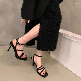 Sandals Elegant Square Toe Women Cross Straps Summer Shoes Ankle Buckles High Heels Fashion Party Pumps Wedding Stilettos