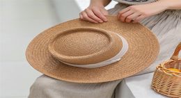 Ladies Handmade Natural Straw Hat Summer Beach for Women Men Panama Cap Fashion Concave Flat Protetion Visor Sun Boat s Y2006197857225