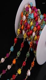 Chains 5Meter/lot Mixed Turquoises Skull Shape Rosary Chain Natural Gold Plate Wrapped Link DIY NecklaceChains Elle222824423