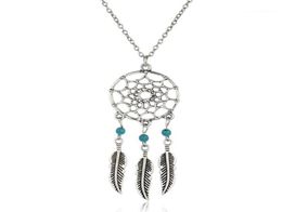 WholeAncient Silver Colour Alloy Girl Chian necklaces For Women Vintage Korea Dream Catcher Leaves Pendant Necklace Jewellery co2235451