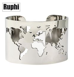 World Map Cutout Cuff Bangle Bracelet Travel Peace Jewellery Stainless Steel 40mm Wide Laser Engraving Fine Polished Circle Angle J7227762