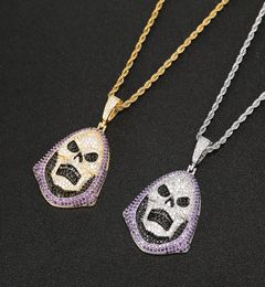 Hip Hop Hoody Skull Purple Stone Pendant Necklace Tennis Chain Gold Silver Cubic Zirconia Rock Jewelry3274402