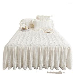 Bed Skirt 2023 Cotton Quilted Lace White Beige Skirts Set