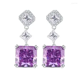 Dangle Earrings S925 Full Body Silver High Carbon Gemstone Princess Square High-end And Women's 10 Wedding Ring
