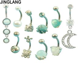 JINGLANG Exquisite 10pce Set Of Imitation Opal Hand Grasping Belly Button Ring Piercing Jewellery Belly Button Nails Body Jewely1442917