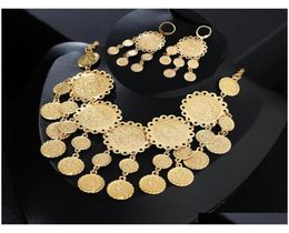 New Exquisite Bridal Wedding Jewelry Set Gold Color Muslim Coin Necklace Earring Middle East Arab Jewelry Gift Yfks97089920