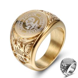 8 9 10 11 12 13 Stainless Steel Men Carving Eagle Ring US Navy Punk Finger Jewelry Gold Silver Male Waterproof Oxidation Resistan205n