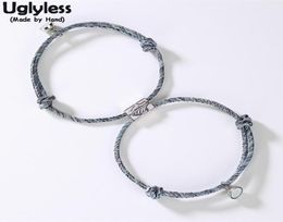 Uglyless 1Pair Lovers Infinity Bracelets Adjustable Rope Chain Bracelet for Couples 925 Silver Mountain Wave Bead Magnet Jewellery C5114732