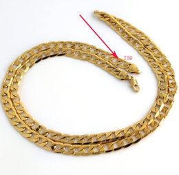 18 K Solid Yellow Gold Filled curb Cuban Link Chain Necklace curb Italian Stamp 750 Men039s Women 7mm 75CM long HipHop2985978