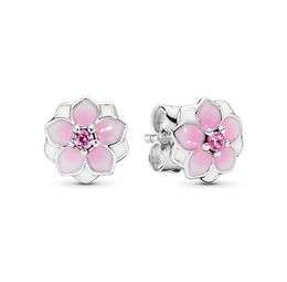 Authentic ALE 925 Sterling Silver Pink Enamel Magnolia Blooms Stud Earrings Women Luxury Fashion Jewelry Designer Earrings with Ch1222732