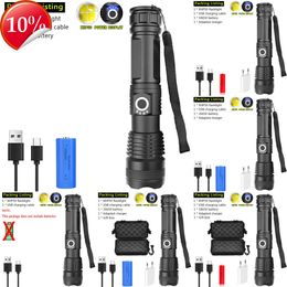 New Portable Lanterns High Lumen XHP50 LED Flashlight Telescopic Zoom Focus Flashlights Waterproof Torch Rechargeable Flashlight for Camping Adventure