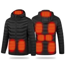 Winter Heated Jacket 11 Heating Zones USB Charging Waterproof Men Electric Hoodie Coat for Camping Hunting with Detachable Hood 231226