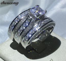 choucong Women Men Jewelry 3in1 Wedding ring 14KT WhiteYellow Gold Filled Princess cut Diamond Engagement Band Rings8602484