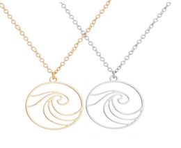 Whole 10pclot Big Wave Stainless Steel Pendant Necklace Simple Round Sporty Necklaces Women Girls Men Nautical Memorial Jewel9471392