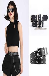 Waistbands Punk Fashion Pu Leather Women Belts with Chain Metal Double Row of Holes Waist Belt Jeans Trouser Ladies High Quality W5654039