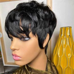 Wigs Lace Wigs Short Human Hair Wig Pixie Cut Curly Brazilian Human Hair Wigs for Black Women Virgin Full Machine Made Cheap Glueless W