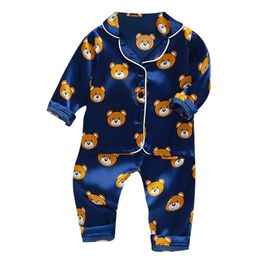 Toddler Silk Satin Pyjamas Pyjamas Set Baby Sleepwear Pijama Suit Boys Girls Sleep Two Piece Autumn Kids Loungewear 231226