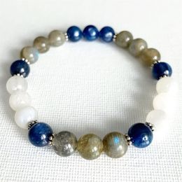 MG0796 Luxury Gemstone Stacking Bracelets Moonstone Kyanite Labradorite Bracelet Crystals Stretch EMF Protection Bracelet203c