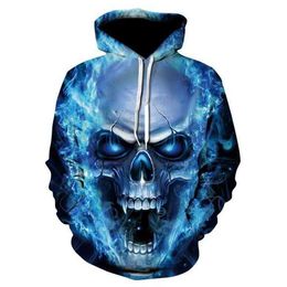 Fashion men's wear New trendy temu skull 3D digital print casual hoodie for