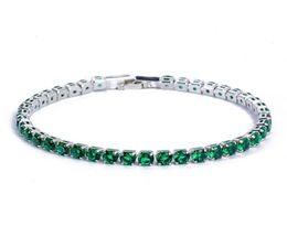 Fashion Cubic Zirconia Green Tennis Bracelet For Women Men Silver Colour Hand CZ Chain Homme Jewelry5801899
