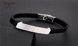 Bangle Classic Men039s Black Silicone Bracelet Simple Stainless Steel Accessories Initial Fashion Wrist Jewelry9998084