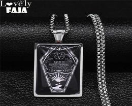 Gothic Coffin Pentagram Sun Stainless Steel Black Glass Silver Color Pendant Necklace MenWomen Jewelry Collier Homme N5185S03 Nec79514828