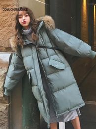 Women's Trench Coats Winter Jacket 2023 Korean Style In Fashion Loose Stand Collar Down Long Sleeved Top Mid Length Version Parkas