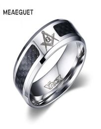 Cluster Rings Meaeguet Black Men Stainless Steel Masonic Whole Punk Carbon Fiber Wedding For Jewelry8639957