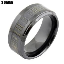 Wedding Rings 9mm Men Vintage Ceramic Zebra Wood Inlay Ring Male Engagement Mens Fashion Jewelry Bague Ceramique Anillos Hombre260e