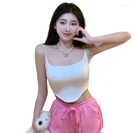 Women's Tanks Crop Top Korean Version Solid Colour Hollow Out Backless Irregular With Chest Pad Cotton Sleeveless Tank