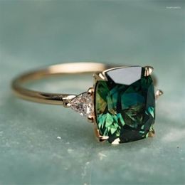 Wedding Rings Vintage Square Emerald Ring For Women Fashion Gold Color Inlaid Green Zircon Bridal Engagement Jewelry Gift Female287s