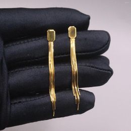 Dangle Earrings Real Pure 18K Yellow Gold Women Lucky Snake Chain Tassel Square Stud 2.66g
