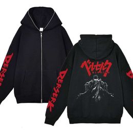 Berserk Zipper Jackets Anime Guts Printed Sweatshirt Unisex Y2k Sweatshirts Hooded Jacket Coats Fleece Streetwear Top Cardigan