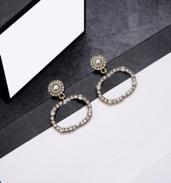 Luxury Letters Diamond Earrings Charm Pearl Crystal Eardrop Women Double Alphabet Studs For Lady Party Appointment1220710