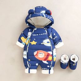 Children Autumn Winter Overall For Infant Down Cotton Thicken Clothes Hooded born Baby costume Boys Girls Jumpsuit Romper 231226