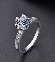 Classic 6Prong Simulated Diamond Engagement Ring with Side Stones Promise Bridal Ring for Women Sterling Silver Available in size9551010