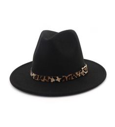 Leopard Grain Leather Decor Handmade Wide Brim Wool Felt Fedora Hats Caps Men Women Jazz Panama Cap Trilby Sombrero34903978836999