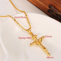 14K yellow Solid gold GF STAMP INRI Jesus Cross Pendant Necklace Loyal Women Charms Crosses Jewelry Christianity Crucifix Gifts2697743129