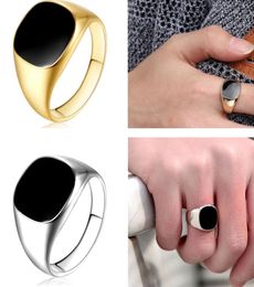 Men Vintage Ring Gold Silver Plated Black Enamel Rings Punk Classic Black Drip Imitation Black Stones Male Enamel Ring9851386