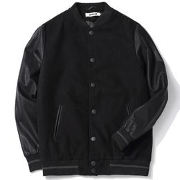 School Team Uniform Men Black Leather Sleeves College Varsity Jacket Quilted Baseball Letterman Coat Plus Size S-6XL 231226