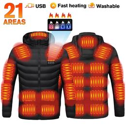 Heated Jacket 21 Areas Men Women Waterproof USB Charging Heated Clothing Long Sleeve Hoodie Winter Warm Jacket Heating Vest 231226